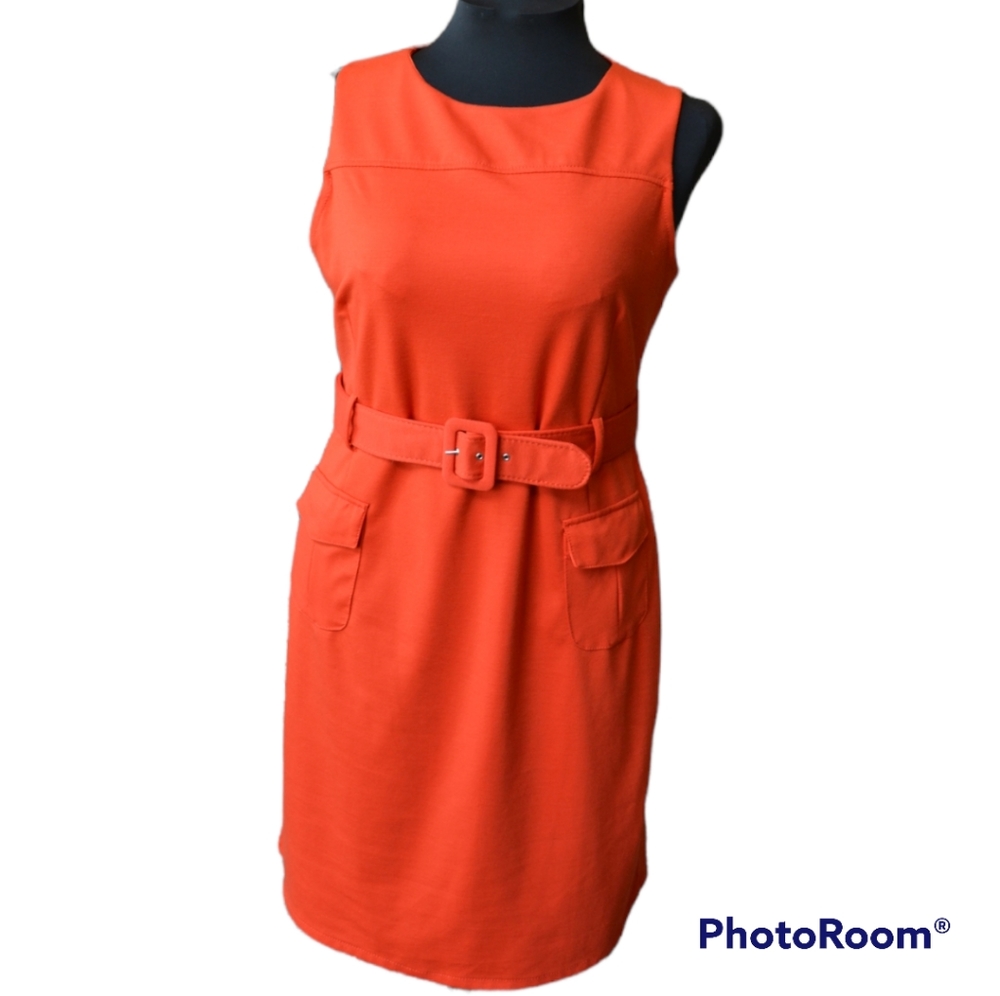 Classic Bold Orange Merona Belted Knee Length Dress